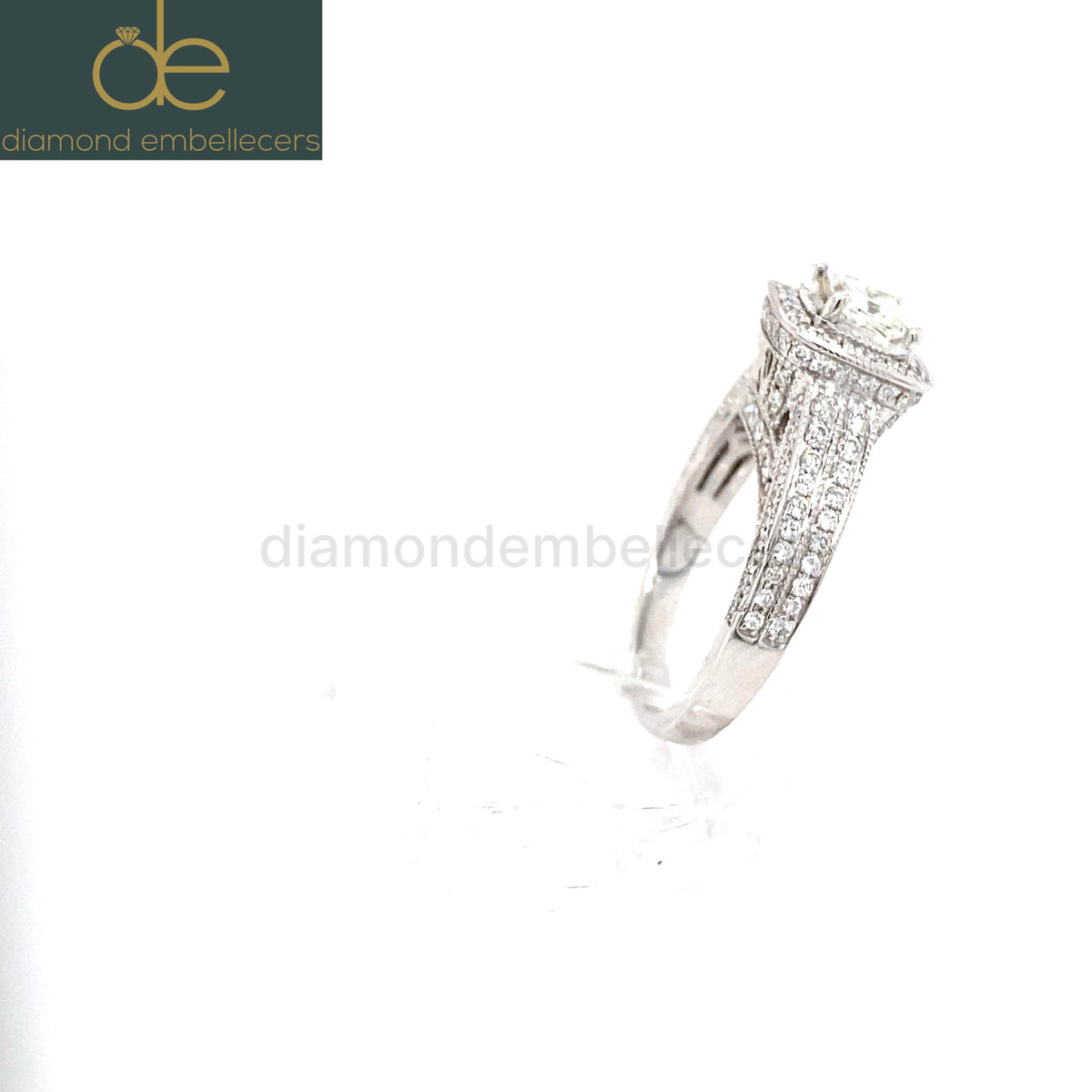 Certified 14K White Gold Halo 1.44ct Princess & Round Brilliant Diamond Ring
