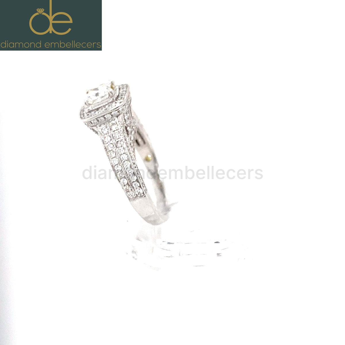 Certified 14K White Gold Halo 1.44ct Princess & Round Brilliant Diamond Ring