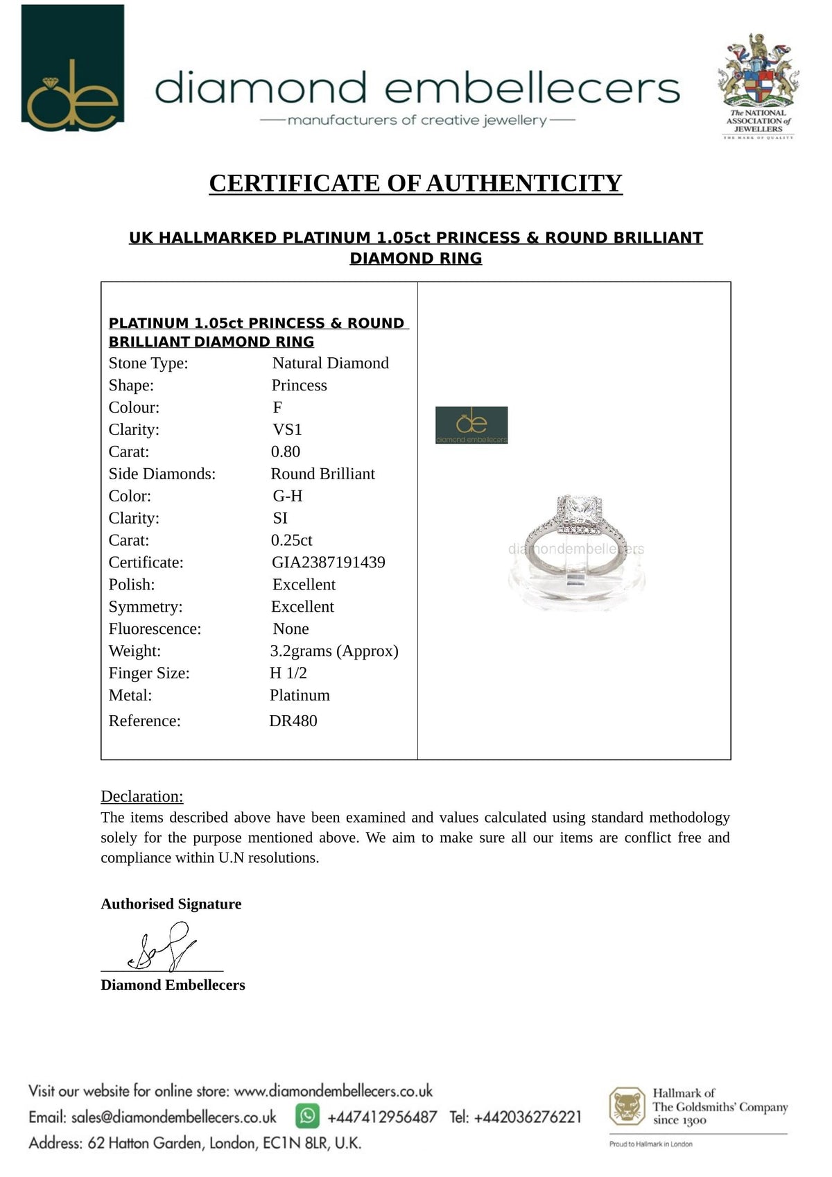 UK Hallmarked Certified Platinum Halo 0.80ct Princess Diamond  0.25ct Round Brilliant Diamond Ring