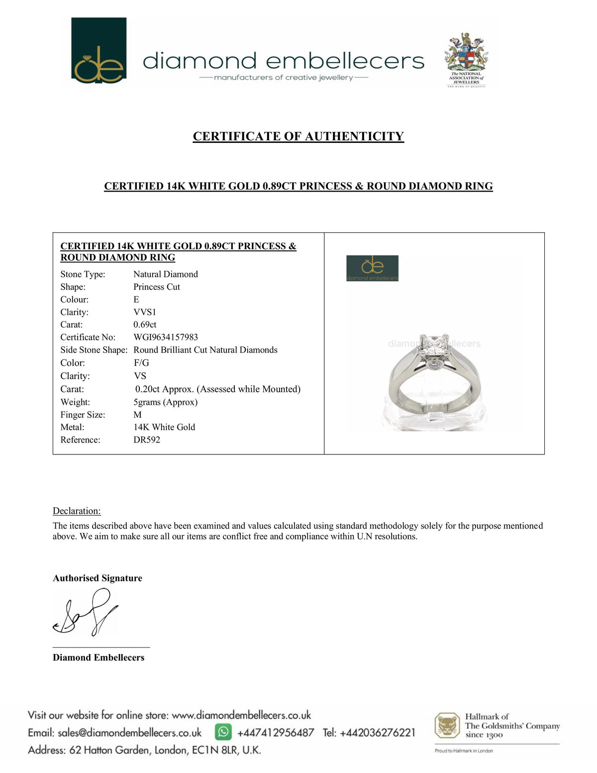 CERTIFIED 14K WHITE GOLD 0.89CT PRINCESS & ROUND DIAMOND RING