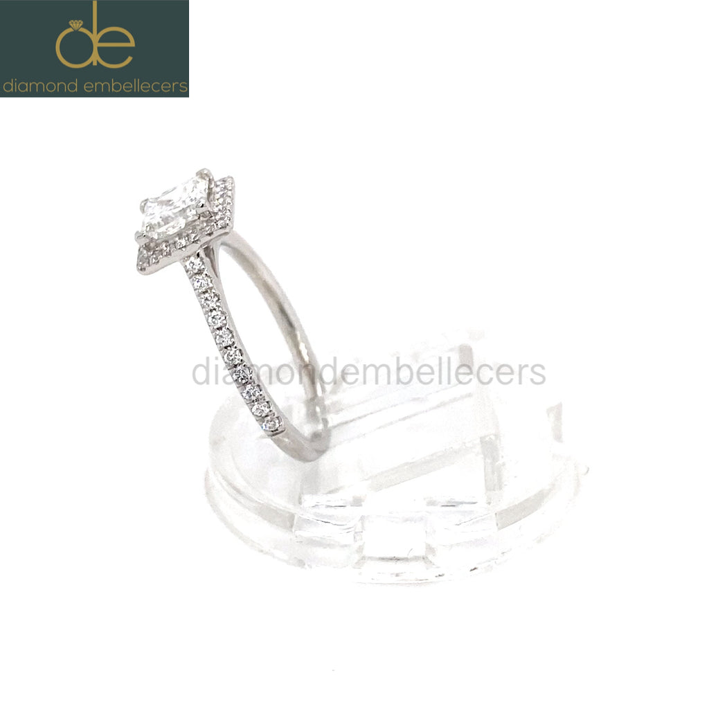 UK Hallmarked Certified Platinum Halo 0.80ct Princess Diamond  0.25ct Round Brilliant Diamond Ring