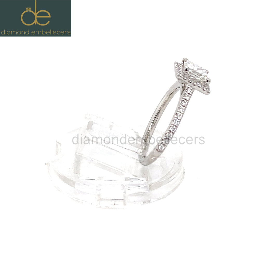 UK Hallmarked Certified Platinum Halo 0.80ct Princess Diamond  0.25ct Round Brilliant Diamond Ring