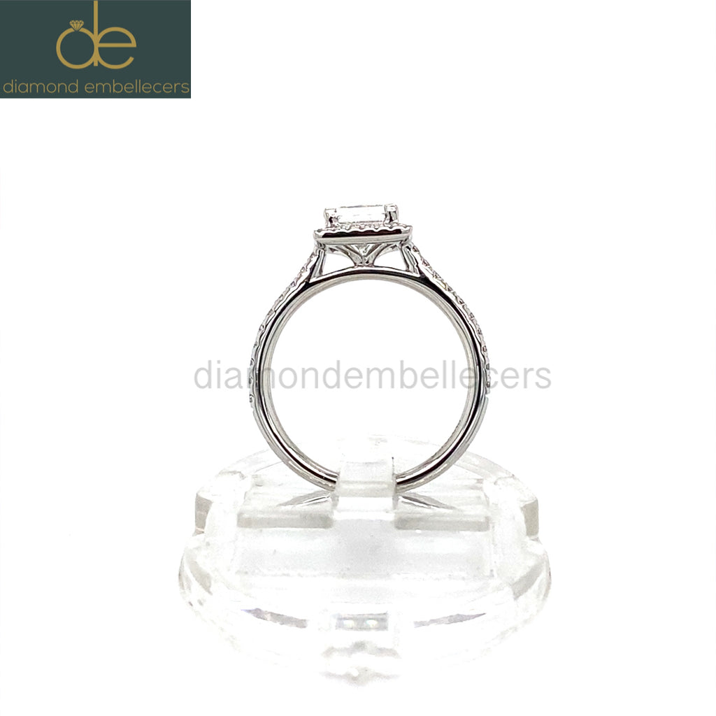 UK Hallmarked Certified Platinum Halo 0.80ct Princess Diamond  0.25ct Round Brilliant Diamond Ring
