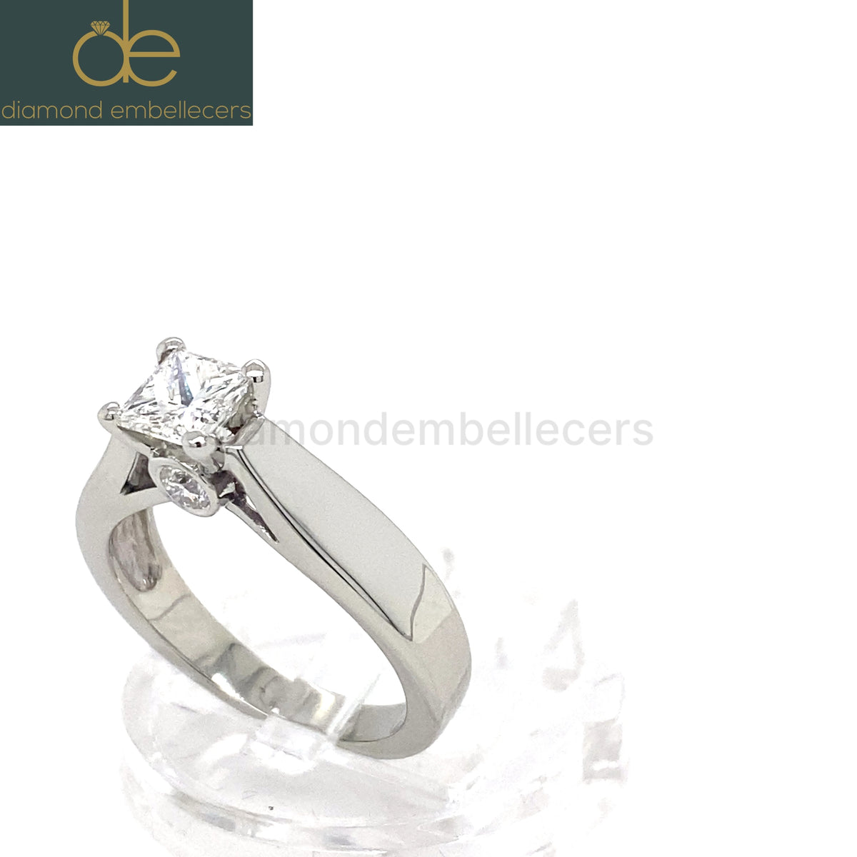 CERTIFIED 14K WHITE GOLD 0.89CT PRINCESS & ROUND DIAMOND RING