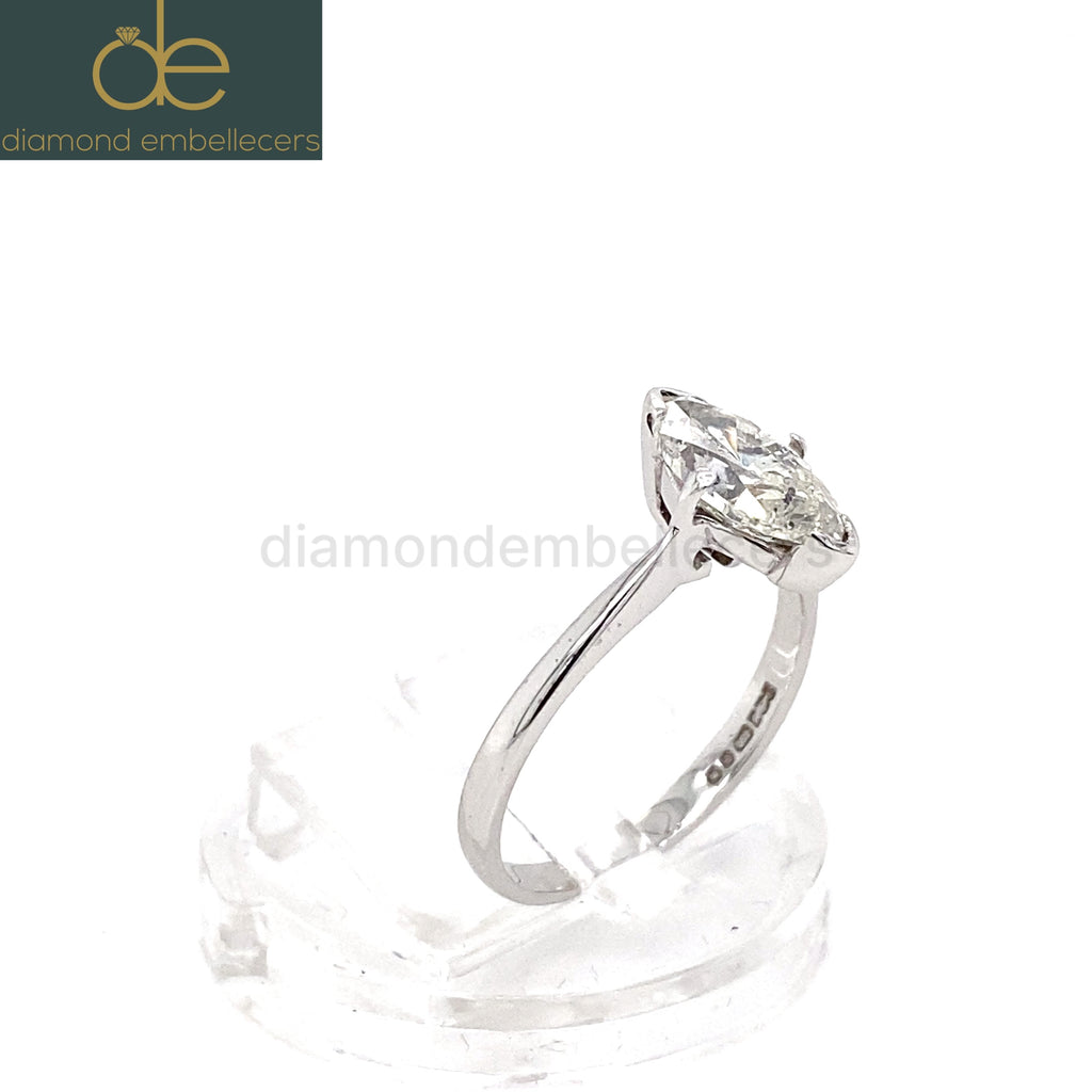 CERTIFIED UK HALLMARKED SOLITAIRE 18K WHITE GOLD 1.23CT MARQUISE CUT DIAMOND RING