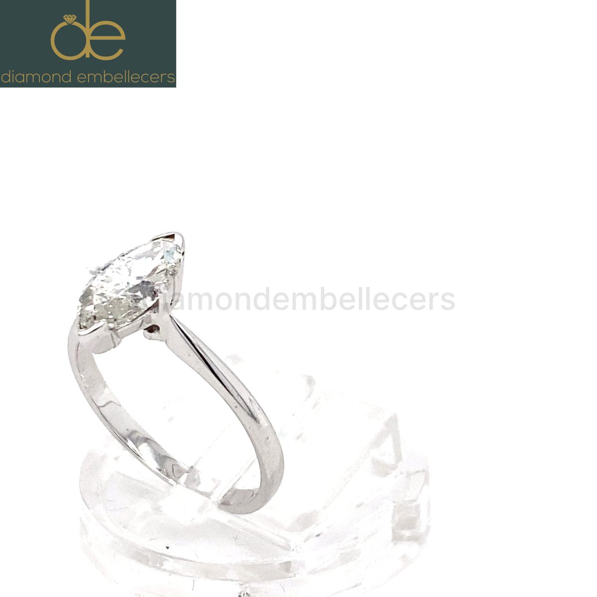 CERTIFIED UK HALLMARKED SOLITAIRE 18K WHITE GOLD 1.23CT MARQUISE CUT DIAMOND RING