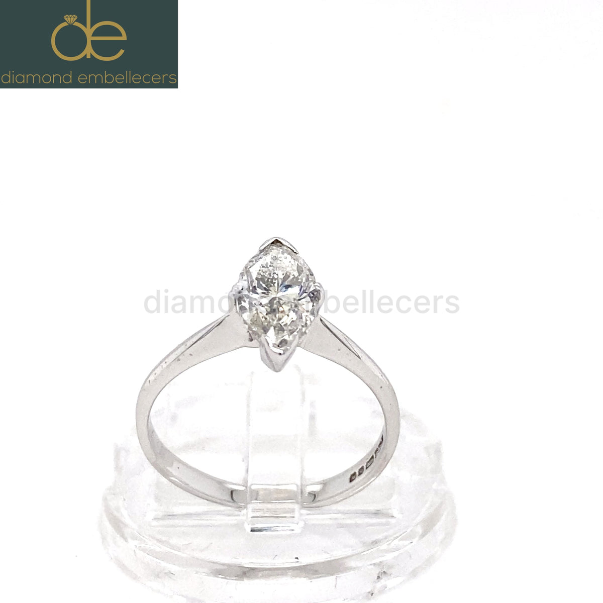 CERTIFIED UK HALLMARKED SOLITAIRE 18K WHITE GOLD 1.23CT MARQUISE CUT DIAMOND RING