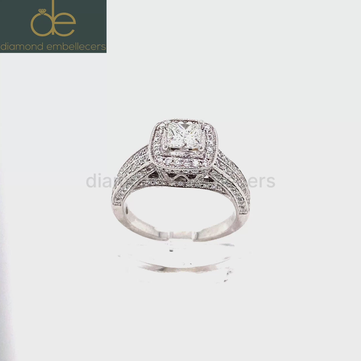 Certified 14K White Gold Halo 1.44ct Princess & Round Brilliant Diamond Ring