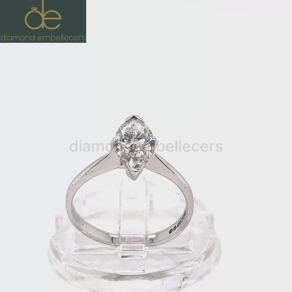 CERTIFIED UK HALLMARKED SOLITAIRE 18K WHITE GOLD 1.23CT MARQUISE CUT DIAMOND RING