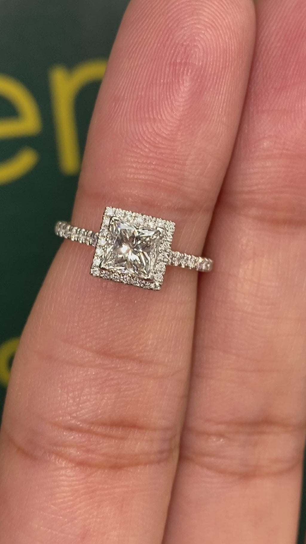 UK Hallmarked Certified Platinum Halo 0.80ct Princess Diamond  0.25ct Round Brilliant Diamond Ring