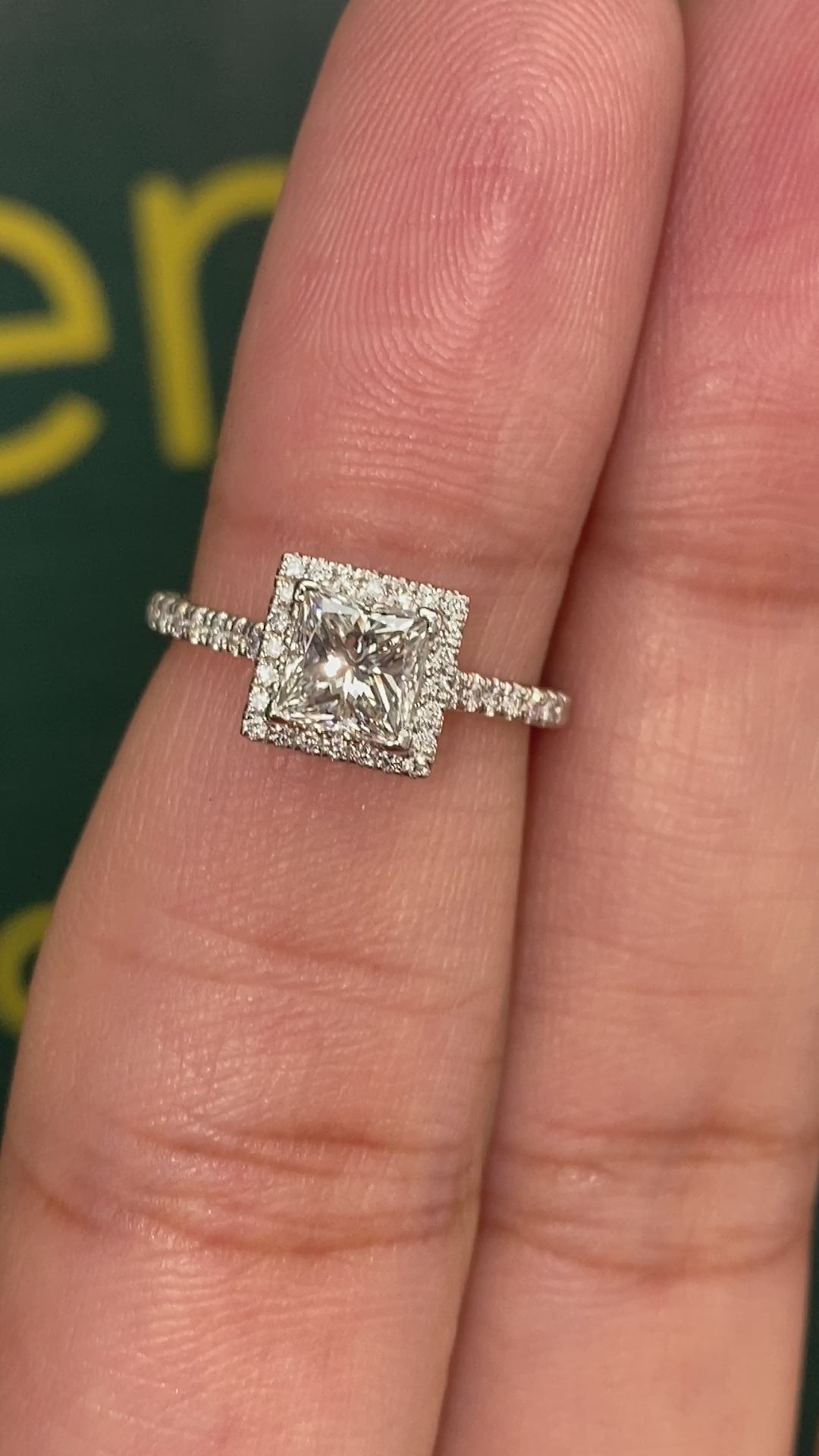 UK Hallmarked Certified Platinum Halo 0.80ct Princess Diamond  0.25ct Round Brilliant Diamond Ring