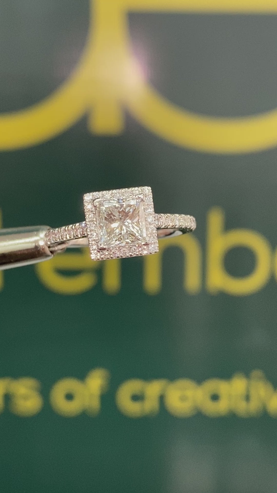 UK Hallmarked Certified Platinum Halo 0.80ct Princess Diamond  0.25ct Round Brilliant Diamond Ring